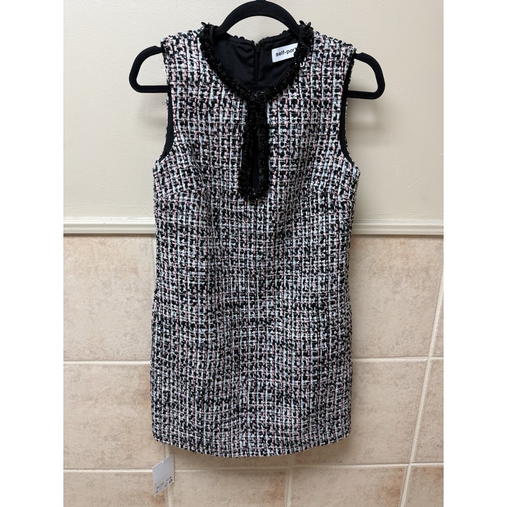 Self-Portrait Paillette Embellished Bouclé Tweed Mini Dress.Multicolor.Sz 4.NWT - Picture 3 of 15